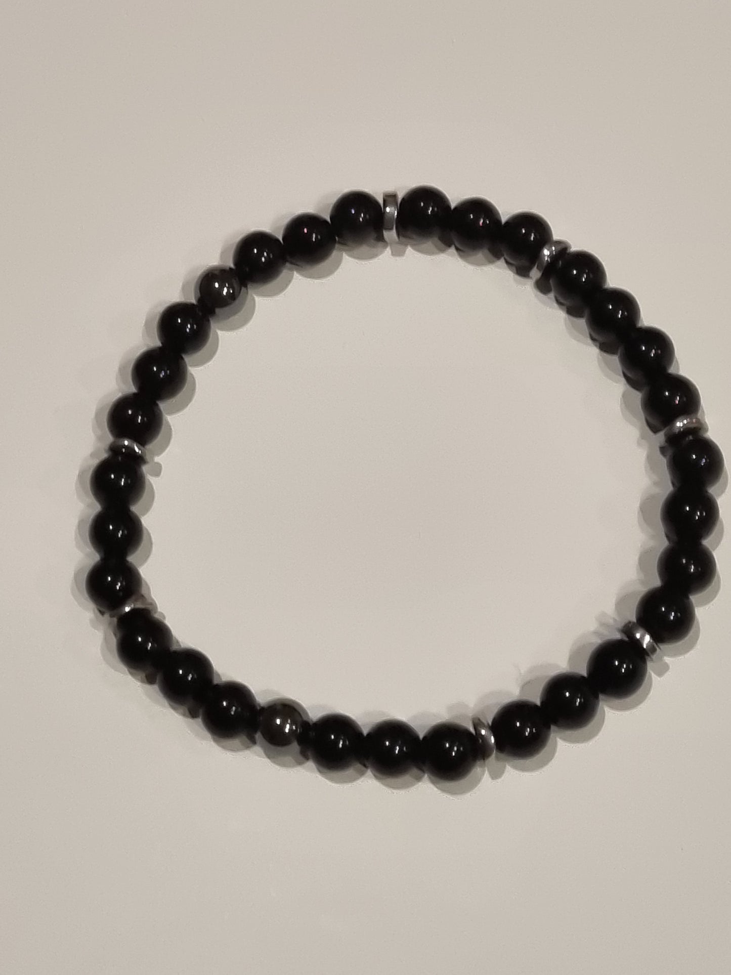 Bracelet perles 6mm naturelles oei celeste hématite.