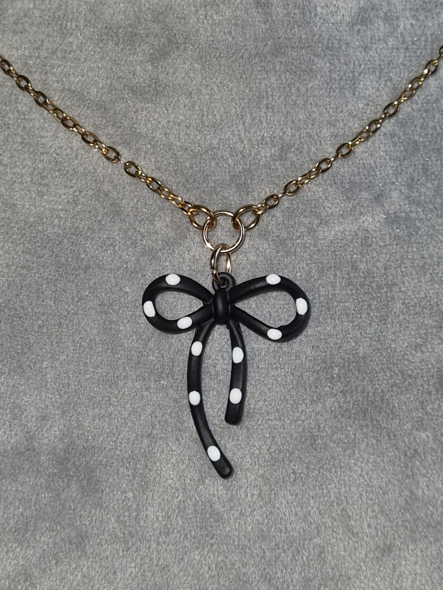 Collier noeud noir pois blanc chaine acier inoxydable
