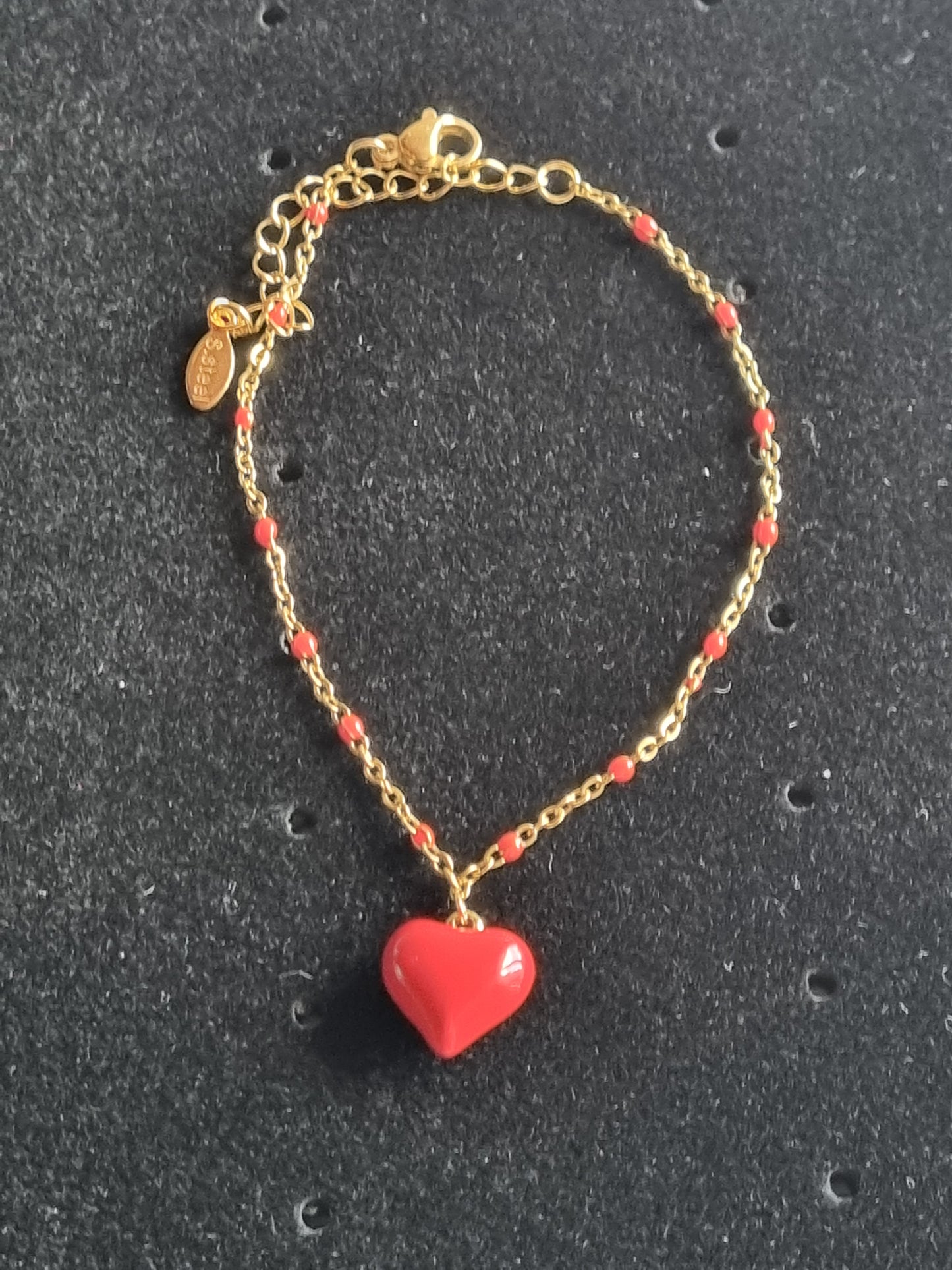 Bracelet fantaisie cœur rouge chaine acier inoxydable