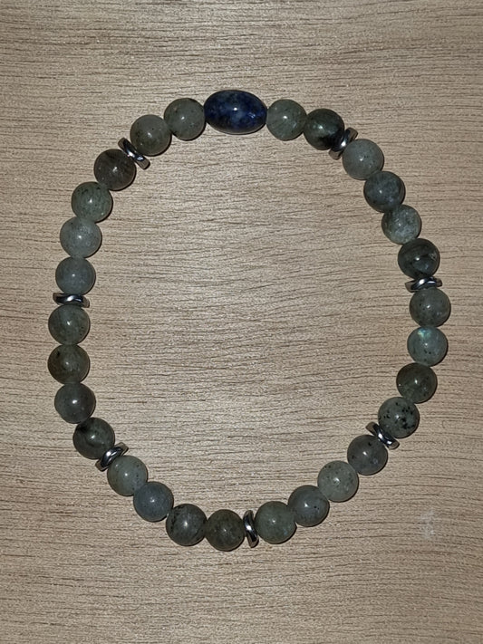 Bracelet perles naturelles labradorite et une lapi lazuli
