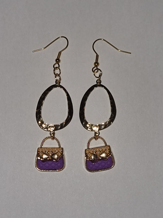 Boucles d'oreilles fantaisie petits sacs violet