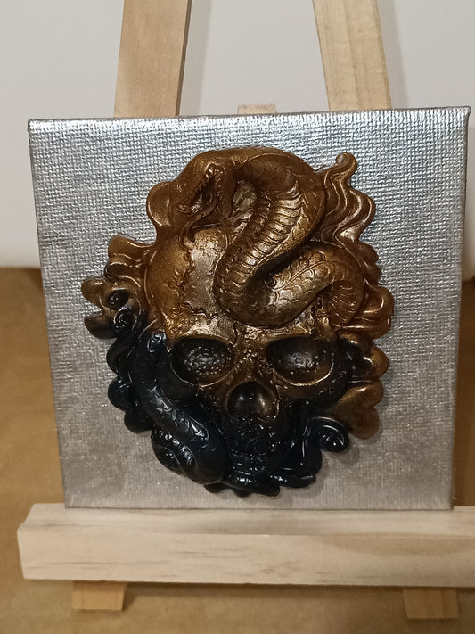 skull sur toile peinte argent